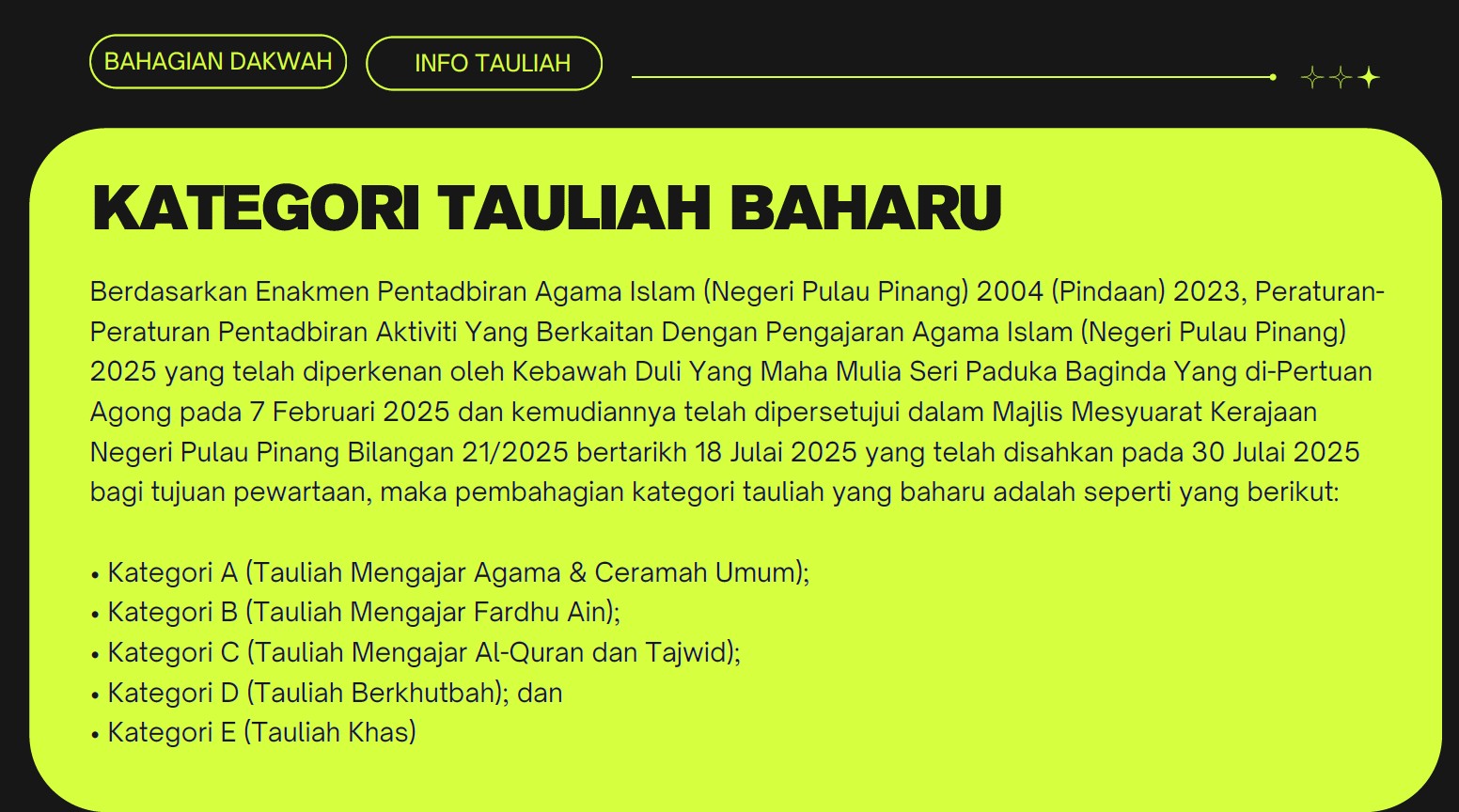 kategori tauliah baru